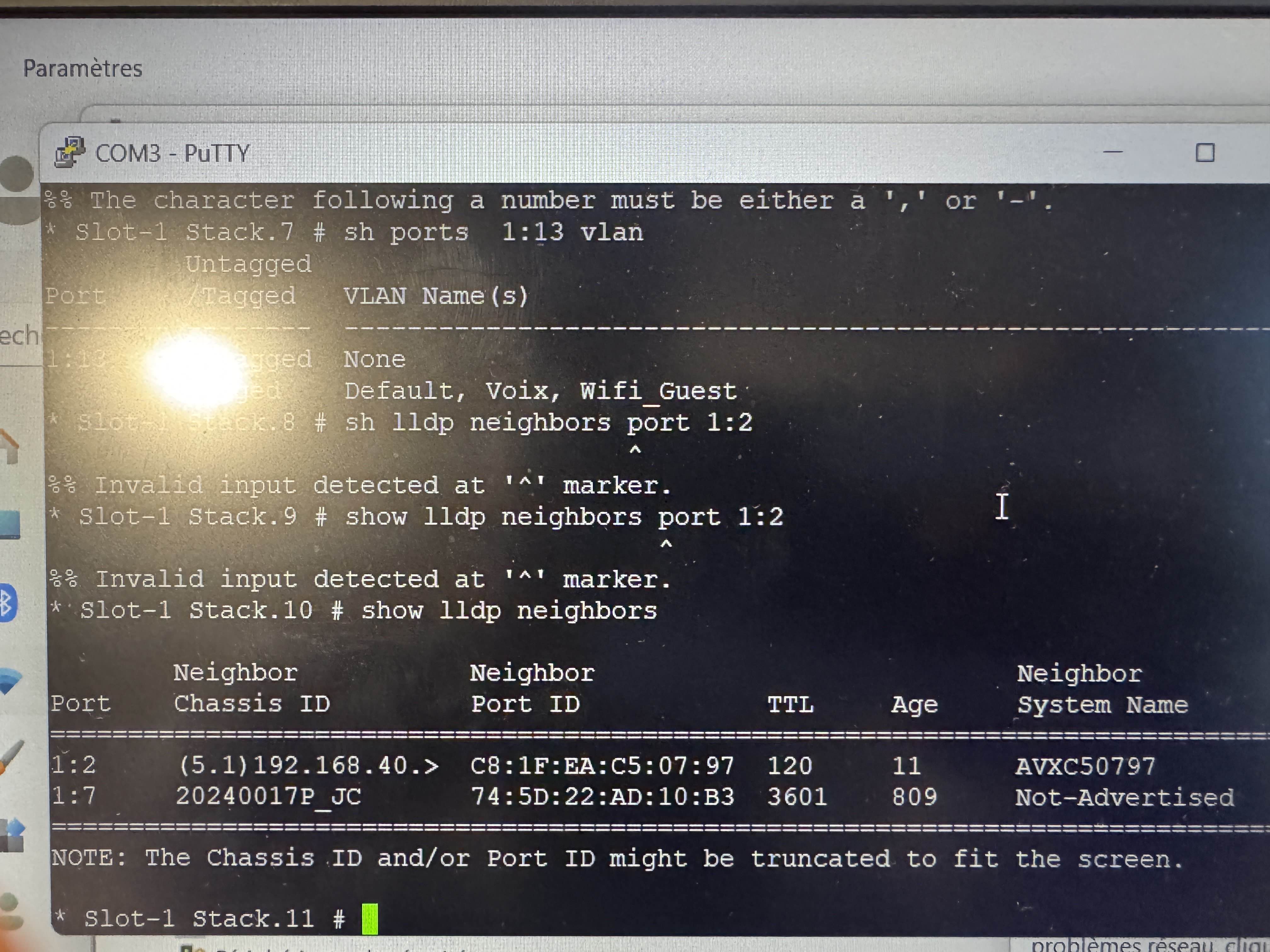 Commande show lldp neighbors - détection du téléphone Avaya